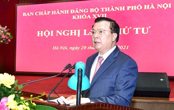 Bí thư Thành uỷ Hà Nội Đinh Tiến Dũng phát biểu tại Hội nghị