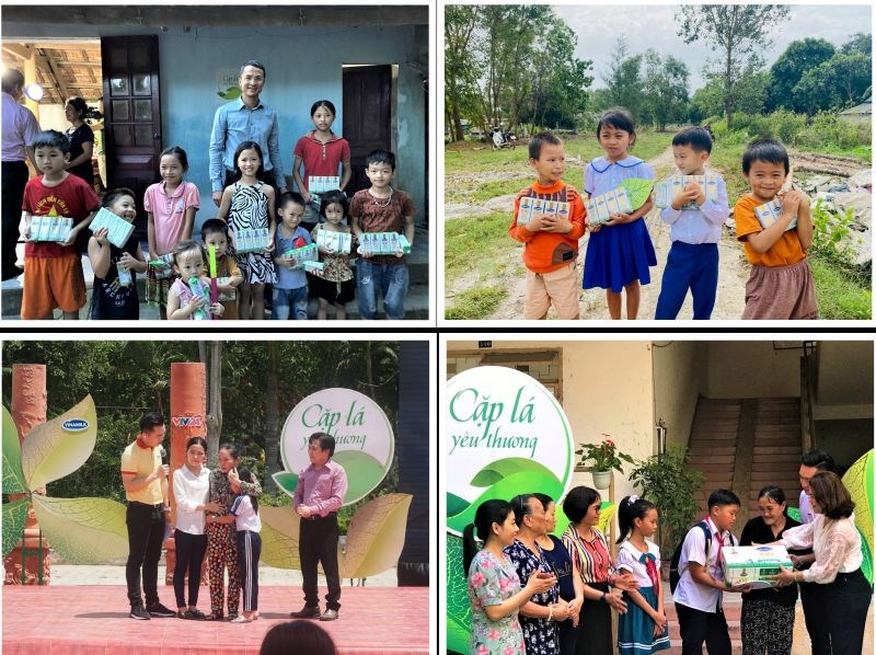 Các bạn nhỏ tại Nghệ An, Quảng Trị, Vĩnh Long và Đà Nẵng nhận hỗ trợ từ Vinamilk và chương trình “Cặp lá yêu thương” trong những năm trước