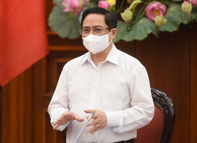 Thủ tướng Chính phủ Phạm Minh Chính tại cuộc họp Thường trực Chính phủ về phòng, chống dịch COVID-19. (Ảnh: VGP)