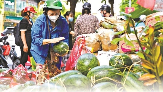 Người dân tích cực ủng hộ điểm hỗ trợ tiêu thụ nông sản giúp bà con nông dân Bắc Giang