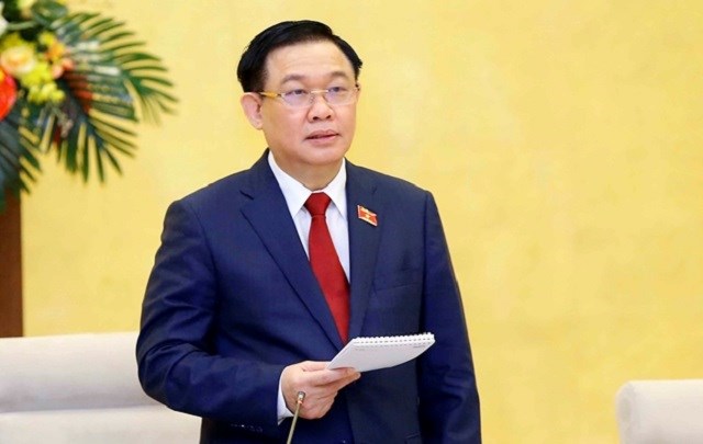 Chủ tịch Quốc hội Vương Đình Huệ phát biểu tại phiên họp thứ 7 Hội đồng bầu cử quốc gia.