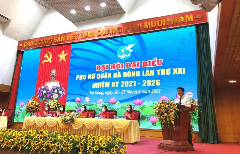 Bí thư Quận ủy Hà Đông Nguyễn Thanh Xuân phát biểu chỉ đạo hội nghị