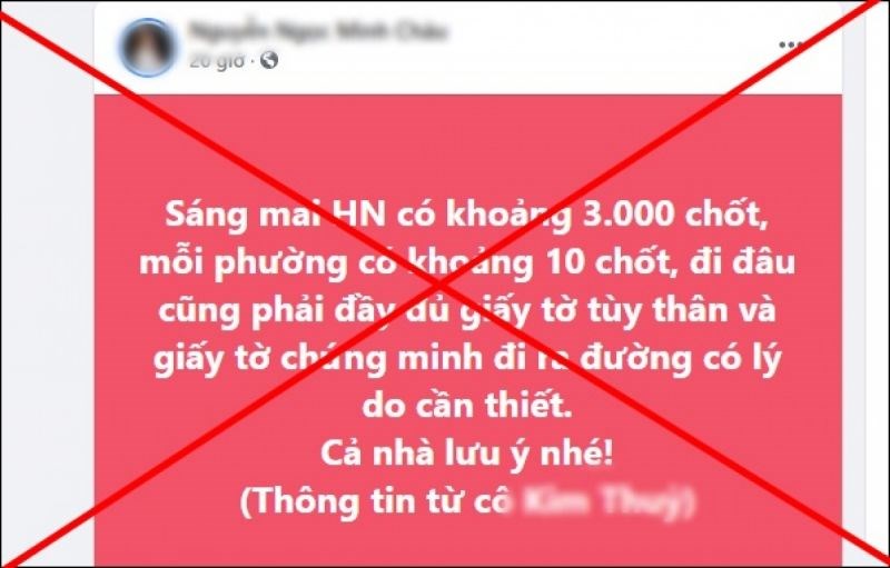 Đại tá Trần Ngọc Dương, Phó Giám đốc Công an thành phố Hà Nội khẳng định thông tin Hà Nội lập 3.000 chốt  lan truyền trên mạng là bịa đặt.