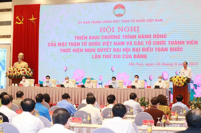 oàn cảnh Hội nghị trực tuyến toàn quốc triển khai Chương trình hành động của MTTQ Việt Nam và các tổ chức thành viên thực hiện Nghị quyết Đại hội XIII của Đảng (ngày 16/8). Ảnh MTTQ