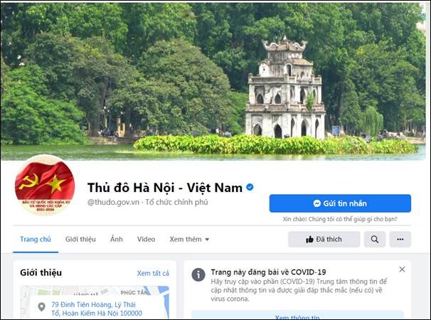 Trang fanpage chính thức của Thủ đô Hà Nội. Địa chỉ: ttps://www.facebook.com/thudo.gov.vn/