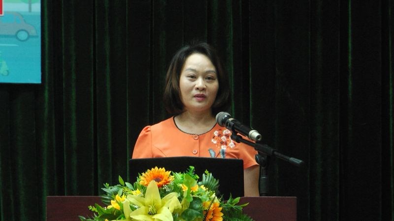 Đồng chí Phạm Thị Thanh Hương - Phó Chủ tịch Hội LHPN Hà Nội phát biểu phát động cuộc thi cuộc thi “Phụ nữ Thủ đô với văn hóa giao thông” năm 2021