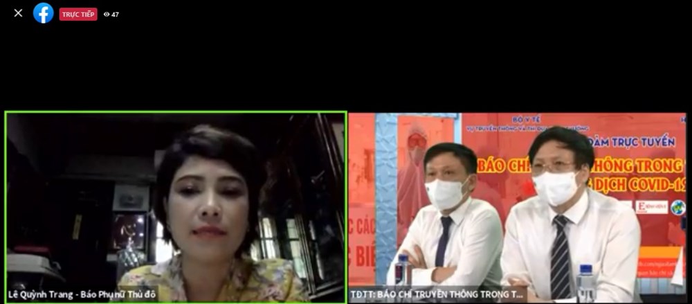 Nhà báo Lê Quỳnh Trang - Tổng biên tập Báo Phụ nữ Thủ đô tham gia thảo luận tại đầu cầu Hà Nội