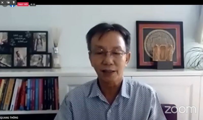 Nhà báo Nguyễn Quang Thông - Tổng Biên tập Báo Thanh niên phát biểu từ điểm cầu TPHCM