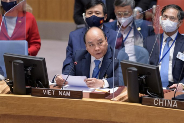 Chủ tịch nước Nguyễn Xuân Phúc phát biểu tại Phiên họp - Ảnh: UN