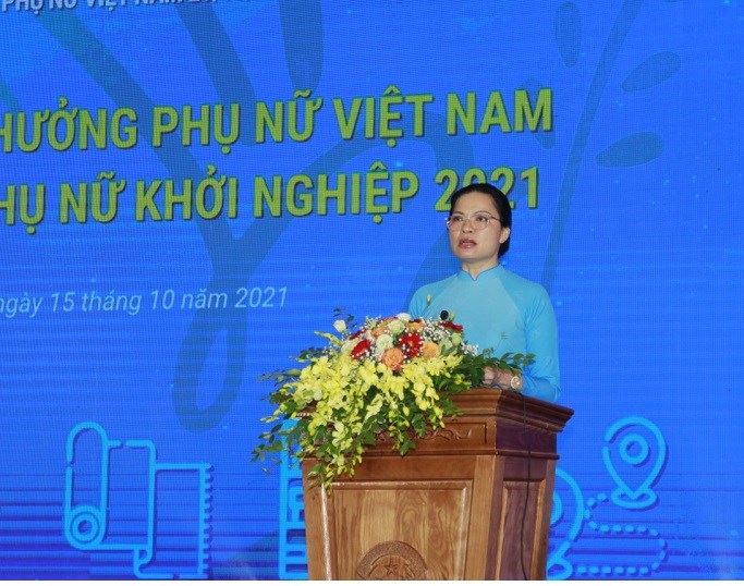 Chủ tịch Hội LHPN Việt Nam Hà Thị Nga phát biểu tại Lễ trao Giải thưởng Phụ nữ Việt Nam năm 2021
