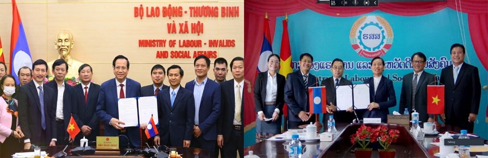 Bộ trưởng Đào Ngọc Dung và Bộ trưởng Baykham Khattiya ký trực tuyến Biên bản Hội nghị Bộ trưởng LĐPLXH lần thứ 7 và Thỏa thuận Hợp tác trong lĩnh vực LĐPLXH giữa hai Bộ