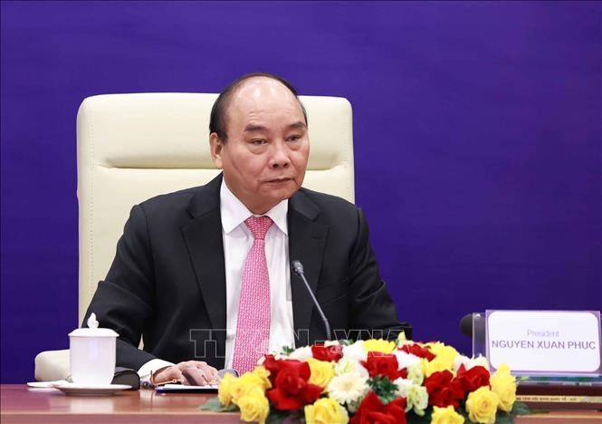 Chủ tịch nước Nguyễn Xuân Phúc tham dự Đối thoại. Ảnh: Thống Nhất/TTXVN