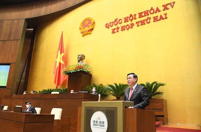 Chủ tịch Quốc hội Vương Đình Huệ phát biểu tại phiên bế mạc Kỳ họp thứ 2, Quốc hội khóa XV.