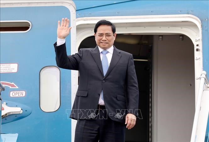 Thủ tướng Phạm Minh Chính tại Sân bay Quốc tế Nội Bài. Ảnh: Dương Giang/TTXVN