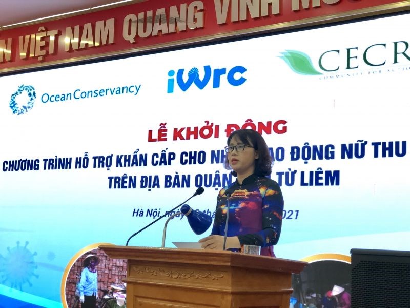 Lê Thị Bích Hà, Chủ tịch Hội LHPN quận Nam Từ Liêm  phát biểu tại lễ khởi động