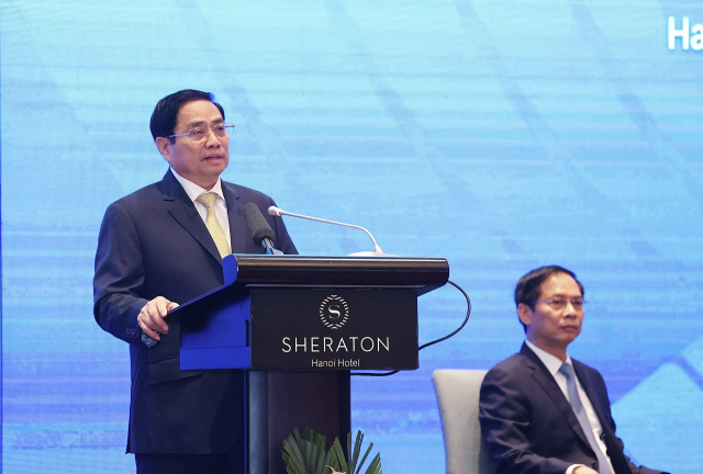 Thủ tướng Phạm Minh Chính phát biểu tại Diễn đàn cấp cao ASEAN về hợp tác tiểu vùng vì sự phát triển bền vững và tăng trưởng bao trùm.