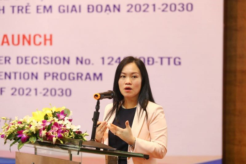 Bà Đoàn Thị Thu Huyền, Giám đốc quốc gia Tổ chức Vận động chính sách y tế toàn cầu tại Việt Nam phát biểu