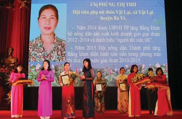Chị Phùng Thị Thơ vinh dự nhận danh hiệu “Phụ nữ Thủ đô tiêu biểu” năm 2016 do Hội LHPN Hà Nội trao tặng.