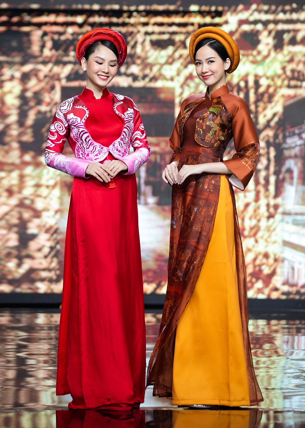 Dàn Hoa hậu, Á hậu diễn áo dài hoạ tiết tranh kim hoàng đón năm mới - ảnh 2