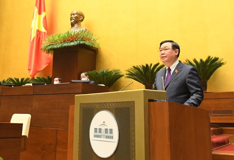 Chủ tịch Quốc Hội Vương Đình Huệ phát biểu khai mạc kỳ họp.