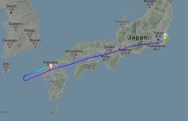 Chuyến bay VN5311 phải quay đầu hạ cánh xuống sân bay Fukuoka sau lời đe dọa. Ảnh: Flightradar.