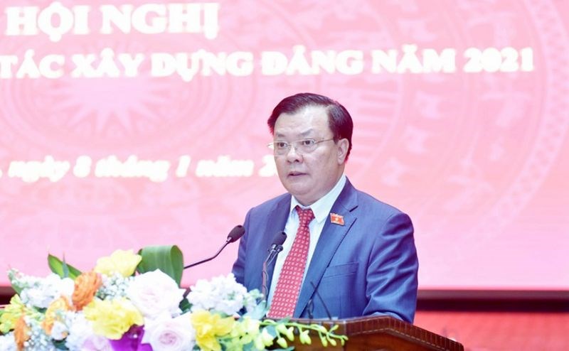 Bí thư Thành ủy Hà Nội Đinh Tiến Dũng phát biểu chỉ đạo tại hội nghị
