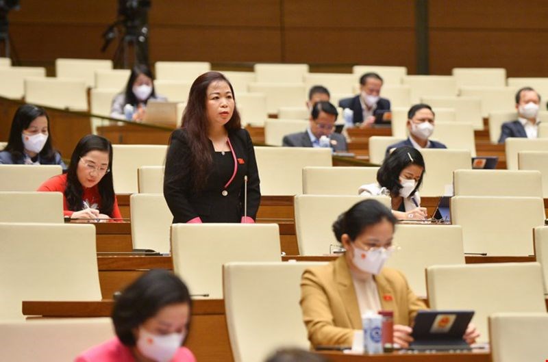 Đại biểu Vũ Thị Lưu Mai (đoàn Hà Nội) phát biểu thảo luận tại hội trường Quốc hội