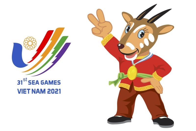 Biểu trưng (Logo, bên trái) và biểu tượng vui (Mascot) SEA Games 31.