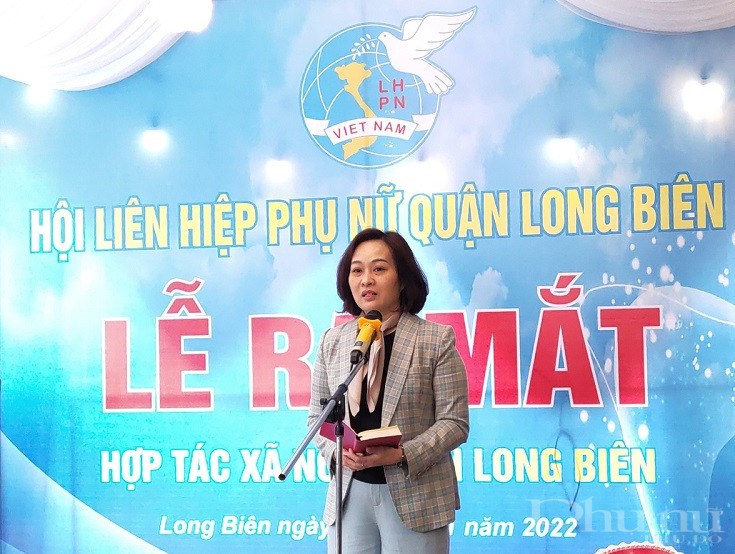 Đồng chí Phạm Thị Thanh Hương, Phó Chủ tịch Hội LHPN Hà  Nội phát biểu tại lễ ra mắt Hợp tác xã