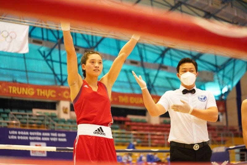 Võ sĩ Nguyễn Thị Tâm tại Giải vô địch Boxing nam, nữ toàn quốc 2021. Ảnh: Hữu Trưởng