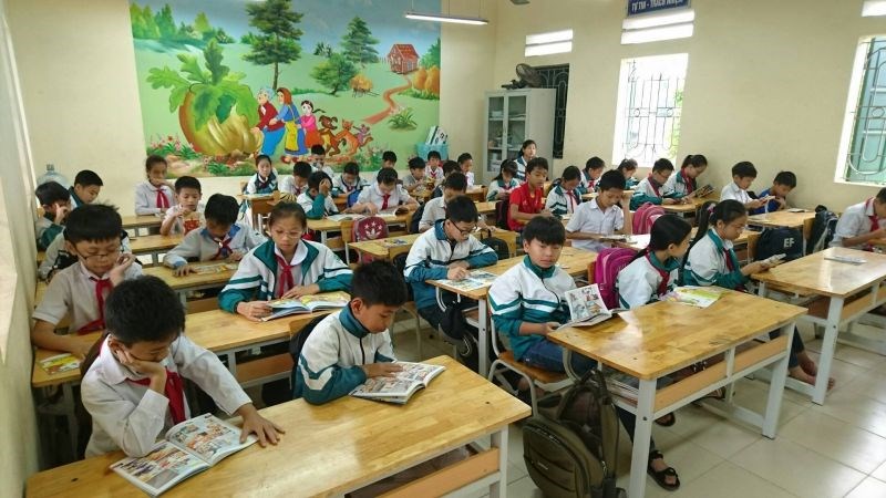 Học sinh trường tiểu học Tam Đồng, Mê Linh trong tiết đọc sách (ảnh chụp trước thời điểm dịch Covid-19)-P.V