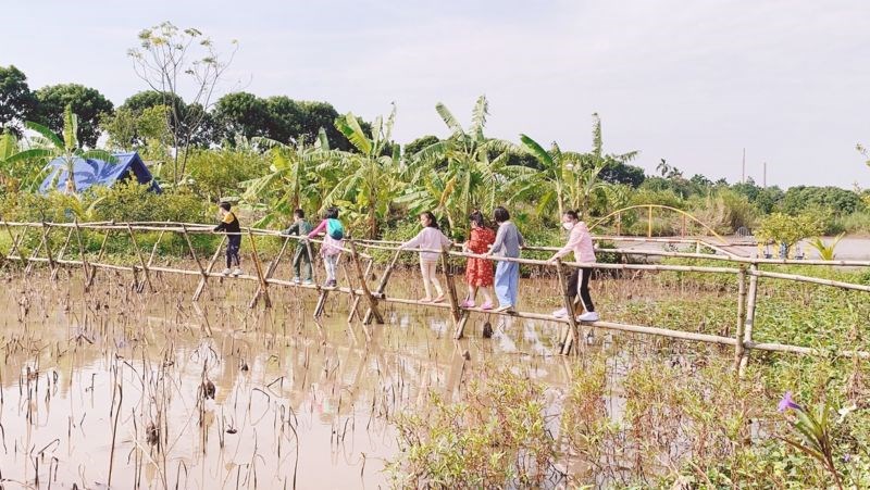 Du khách trải nghiệm du lịch nông nghiệp nông thôn tại huyện Phú Xuyên, ngoại thành Hà Nội 	Ảnh: PV