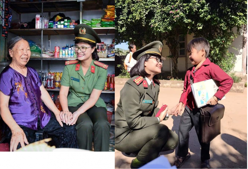 Trung tá Nguyễn Thị Bích Hậu, luôn gần gũi thân thiện với người dân và đặc biệt quan tâm đến các em có hoàn cảnh khó khăn