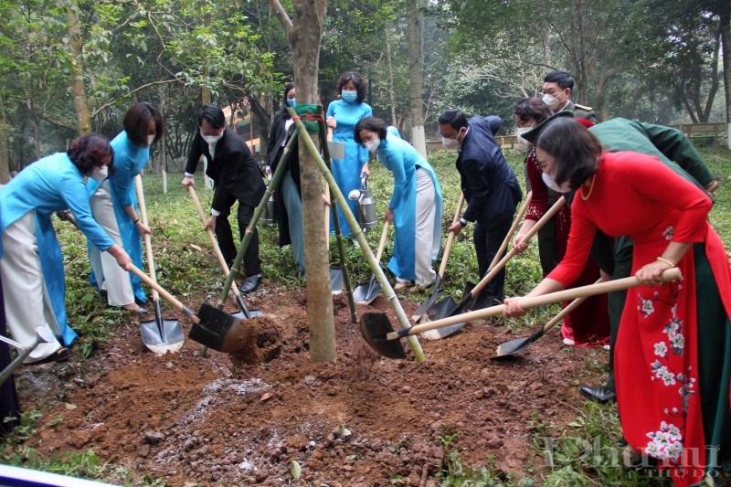 Các đại biểu trồng cây Trầm hương tại khu Di tích Chủ tịch Hồ Chí Minh K9 Đá Chông.