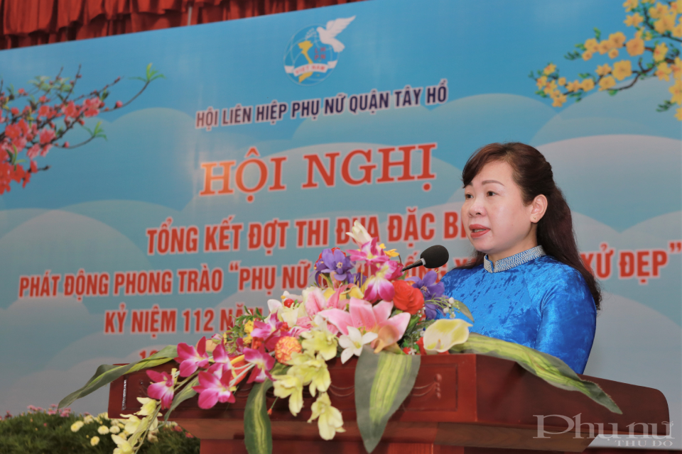 Đồng chí Bùi Thị Ngọc Thúy, Chủ tịch Hội LHPN quận Tây Hồ phát động