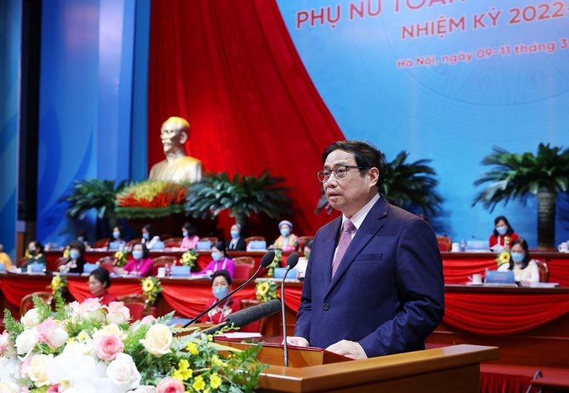 Đồng chí Phạm Minh Chính, Ủy viên Bộ Chính trị, Thủ tướng Chính phủ phát biểu tại Đại  hội