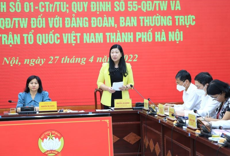 Đồng chí Chủ tịch MTTQVN thành phố Hà Nội phát biểu