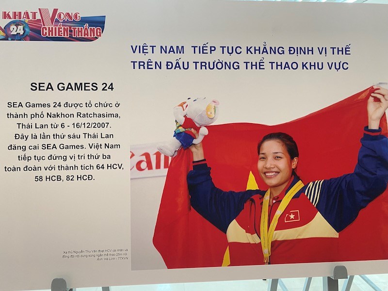 Hình ảnh xạ thủ Nguyễn Thu Vân đoạt HCV cá nhân và đồng đội nội dung súng ngắn thể thao 25m nữ cũng được sử dụng để minh hoạ cho dấu ấn Việt Nam tiếp tục khẳng định vị thế đứng thứ ba toàn đoàn ở SEA Games 24