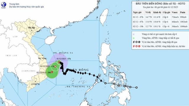 Bão số 15 gây biển động mạnh vùng giữa Biển Đông, tàu thuyền cần cảnh giác cao