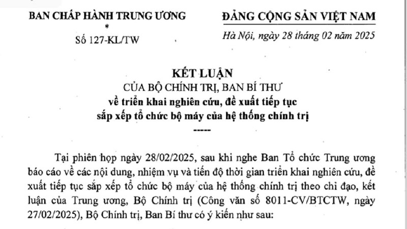 Bộ Chính trị chỉ đạo sớm trình chủ trương sáp nhập một số tỉnh, tạm dừng Đại hội đảng cấp huyện, xã