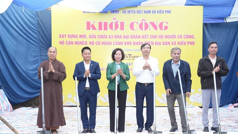 Xã Kiều Phú khởi công đồng loạt 63 căn nhà Đại đoàn kết cho hộ người có công và cận nghèo