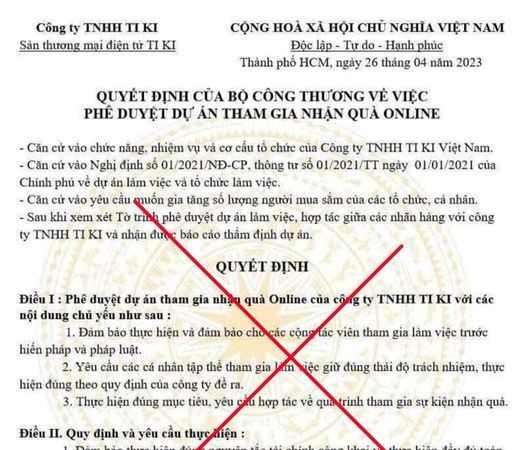 Cảnh báo giả mạo quyết định phê duyệt dự án tham gia nhận quà online