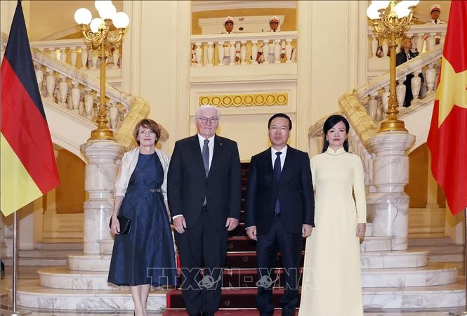 Chủ tịch nước Võ Văn Thưởng và Phu nhân chủ trì chiêu đãi trọng thể Tổng thống Đức và Phu nhân
