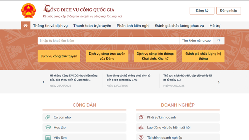 Triển khai Cổng Dịch vụ công quốc gia trở thành điểm “một cửa số” tập trung, duy nhất từ 18h 27/6/2025