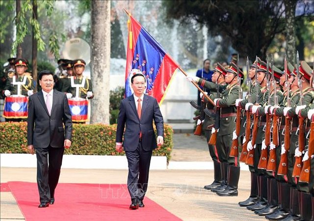 Lễ đón chính thức Chủ tịch nước Võ Văn Thưởng thăm hữu nghị Lào