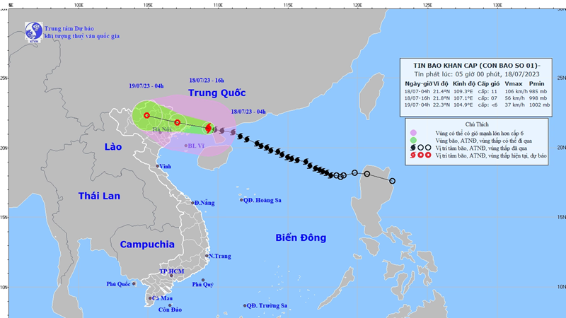 Bão số 1 chỉ còn cách Móng Cái - Quảng Ninh hơn 100km