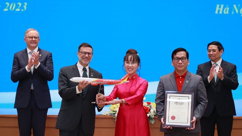 Thủ tướng hai nước Việt Nam, Úc chứng kiến lễ công bố đường bay thẳng thành phố Hồ Chí Minh – Brisbane của Vietjet